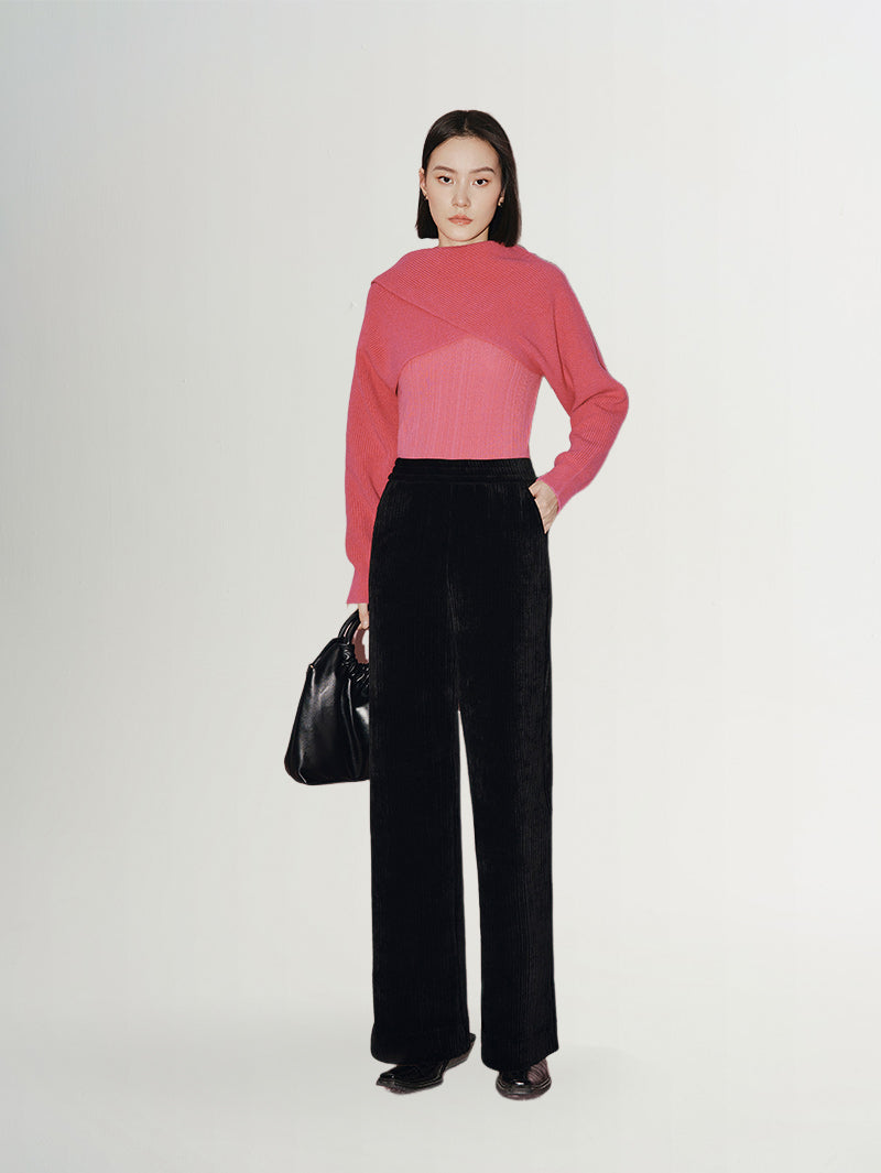 Black wide leg casual pants