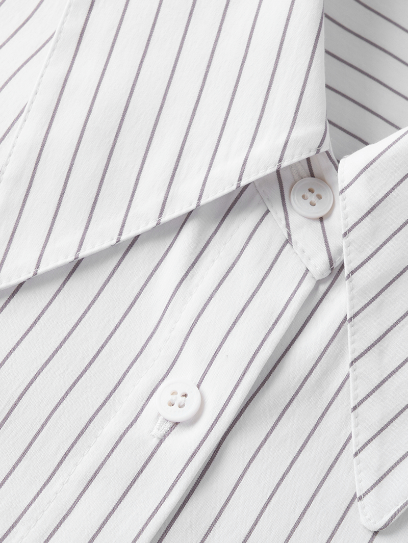 White striped shirt with classic collar and long sleeves with button-down