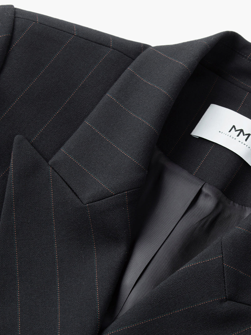 Classic black double-breasted collared blazer