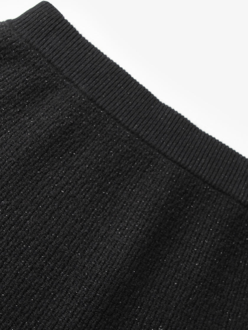 Black and shiny long knitted skirt