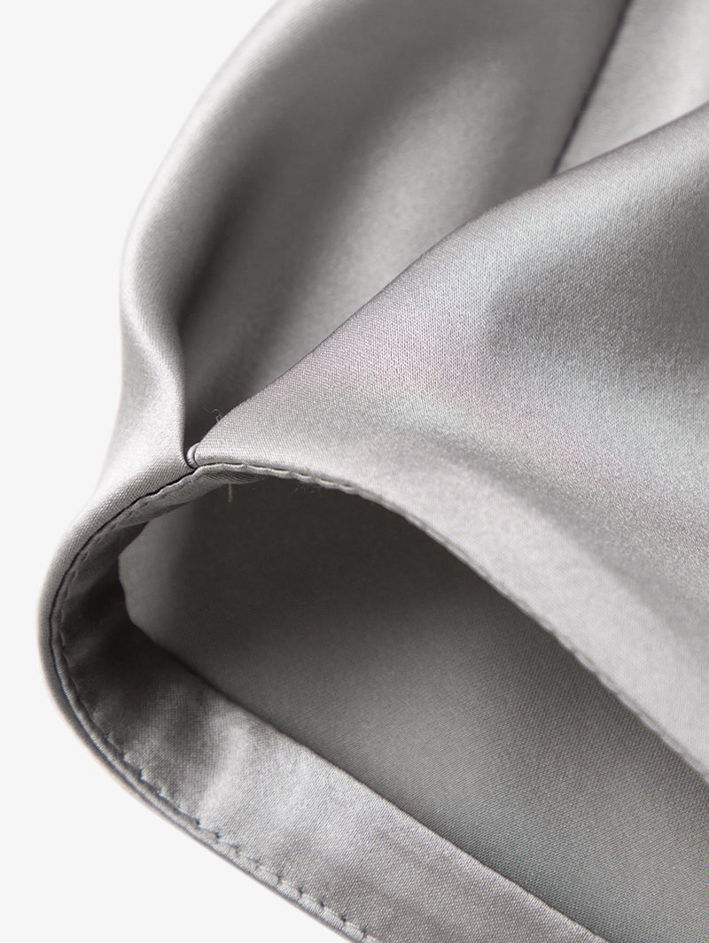 Women's Light Gray Classic Collar Long Sleeve Silk Blouse