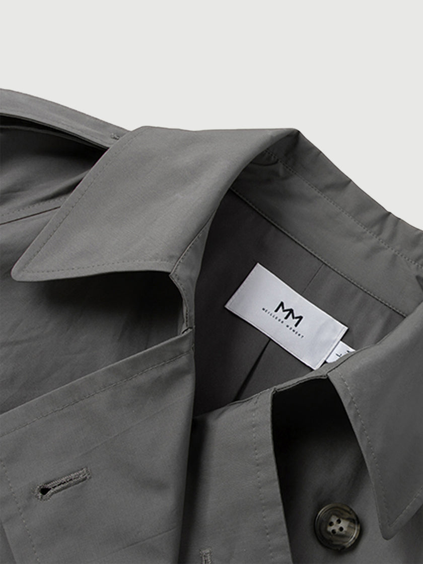 Smoke gray winter coat with collar, double breasted