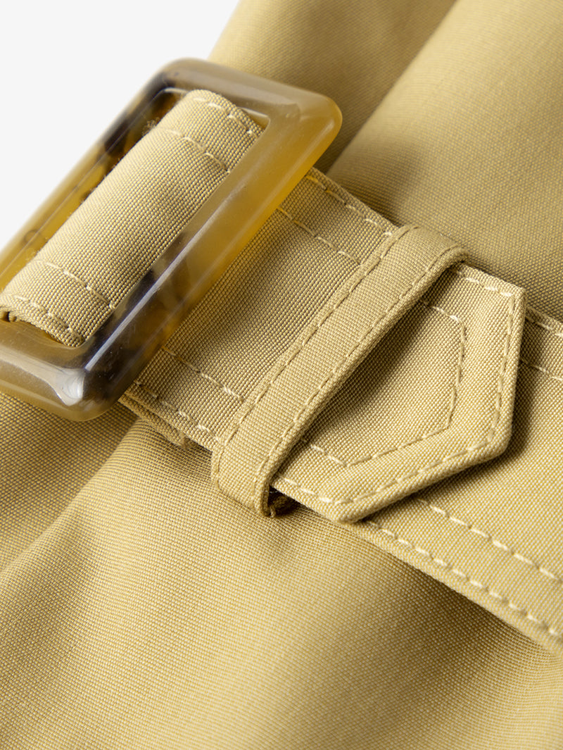 Women's Khaki Double Breasted Sheep Wool Trench Coat with Belt