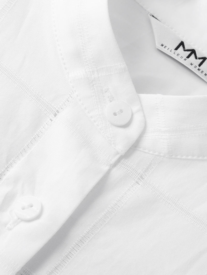 Women's Pure White Stand Collar 100% Cotton within Slip Together Dress