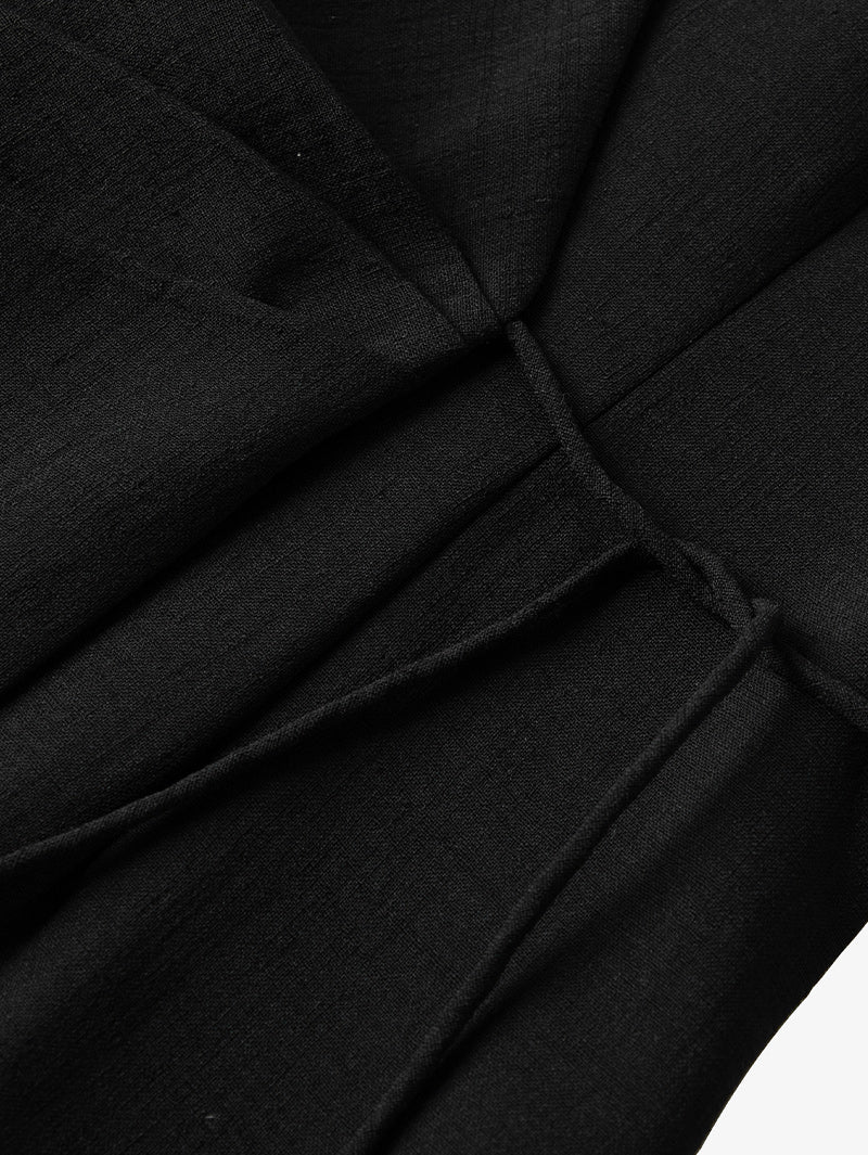 Black dress with round neck and long sleeves, high waist