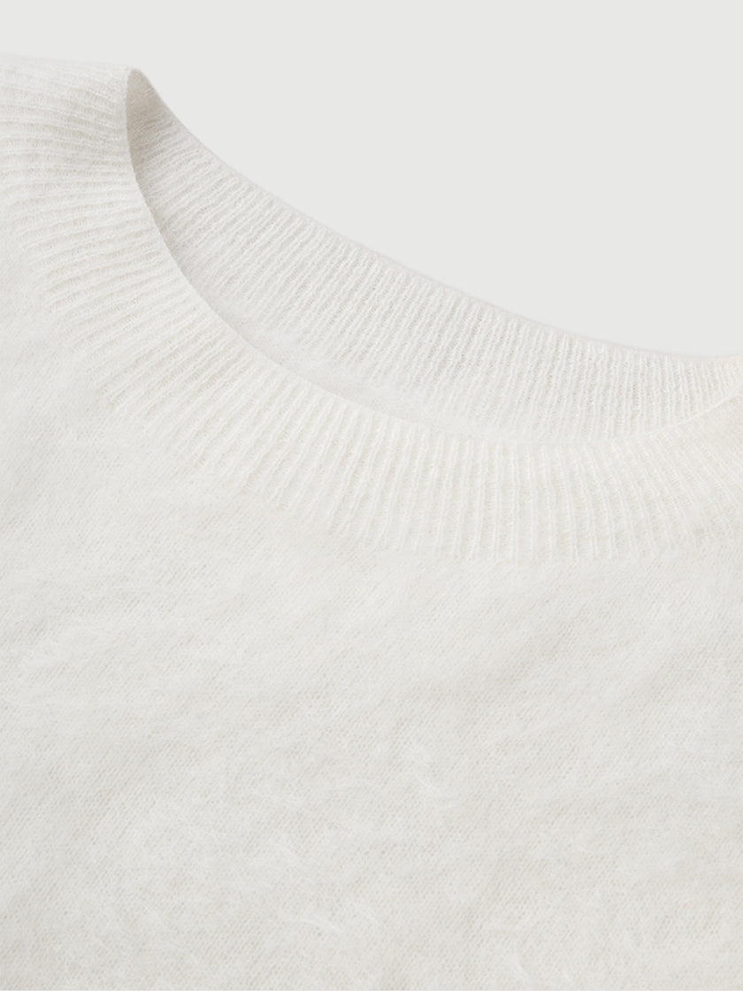 Women's White Casual Round Neck Cashmere Sweater