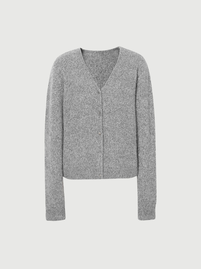 Cardigan gris à col en V et boutons en cachemire
