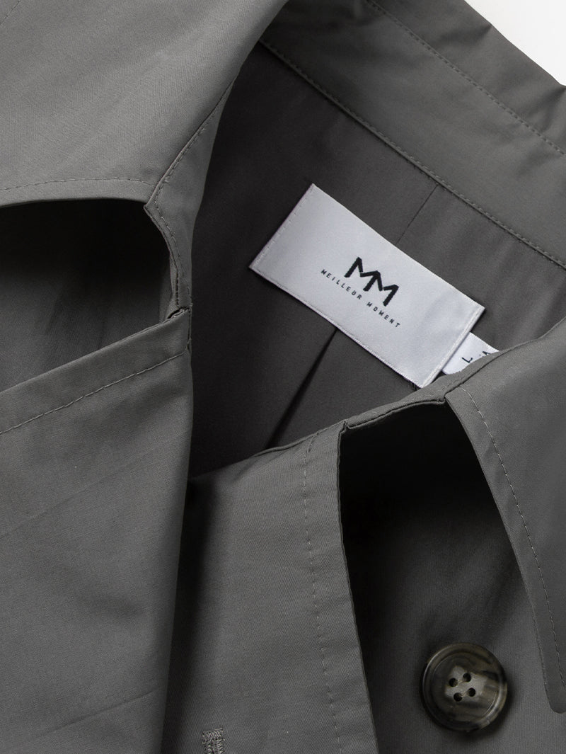 Grey cotton trench coat, double-breasted