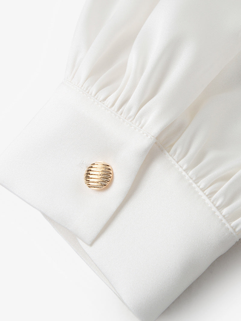 Women's White Silk V Neck Long Sleeve Premium Shirt