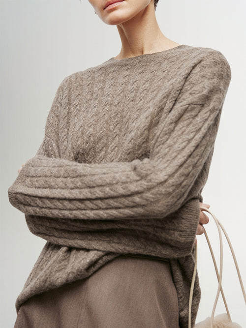 Load image 1 in gallery view. Brown knitted cashmere sweater