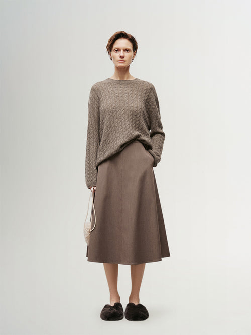 Load image 1 in gallery view. Brown knitted cashmere sweater
