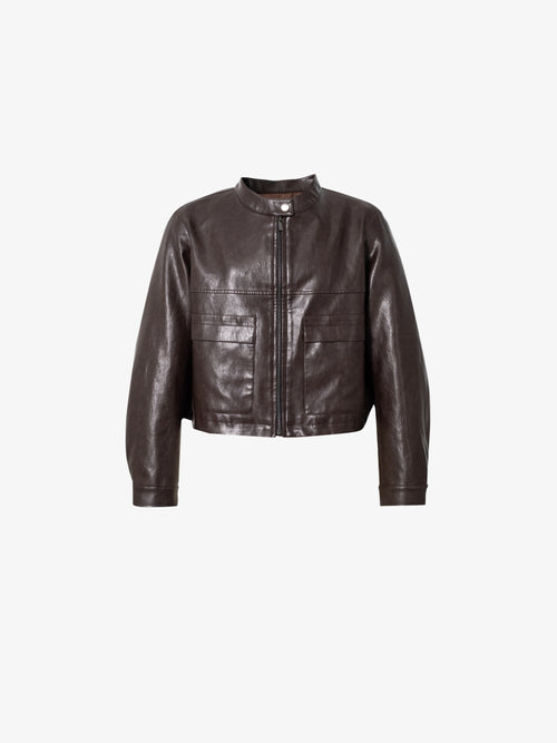 Load image 1 in gallery view. Metallic Faux Leather Moto Jacket