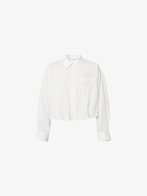 Carica immagine 1 in visualizzazione galleria. Cropped Lyocell-Blend Striped Shirt