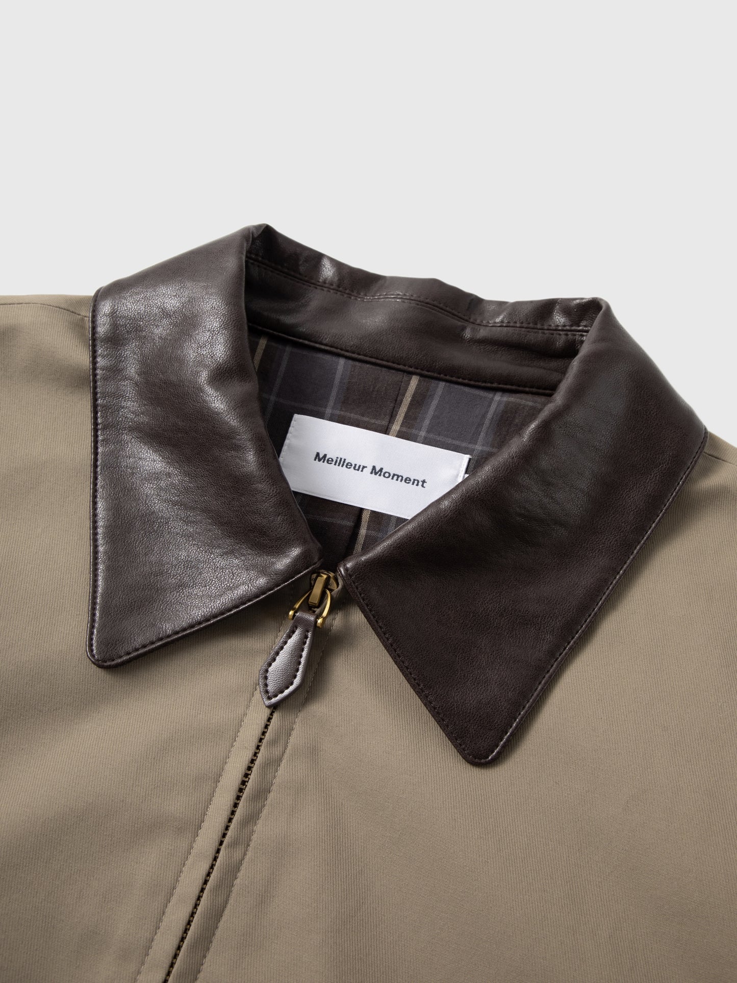 Contrast Leather Collar Zip Jacket