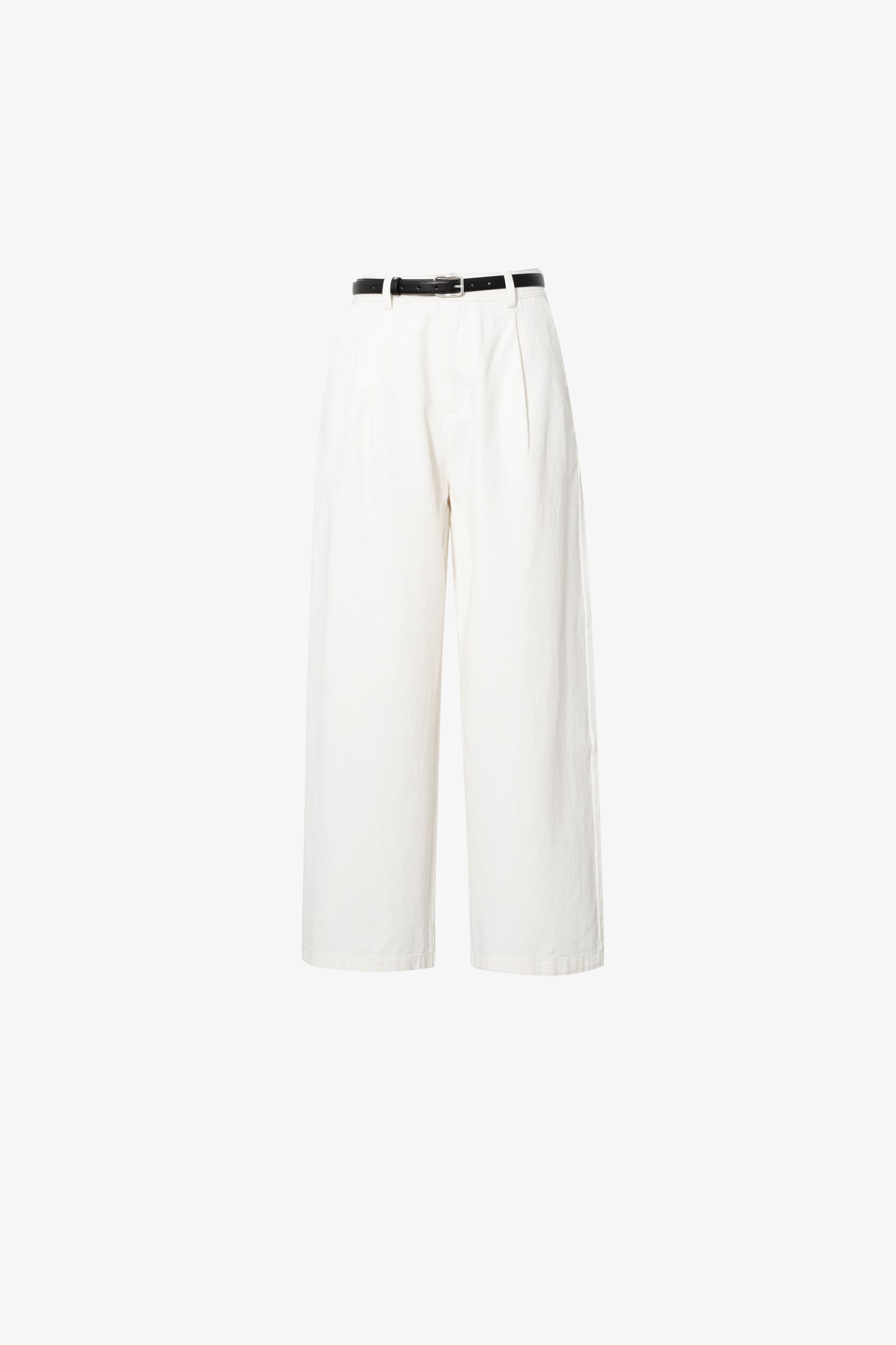 Cream wide leg pants with black belt