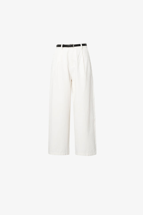 Load image 1 in gallery view. Cream wide leg pants with black belt