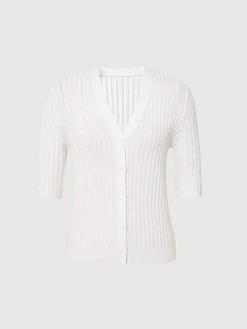 Carica immagine 1 in visualizzazione galleria. Top en tricot lyocell blanc, col en V, manches mi-longues