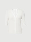 Top en tricot lyocell blanc, col en V, manches mi-longues