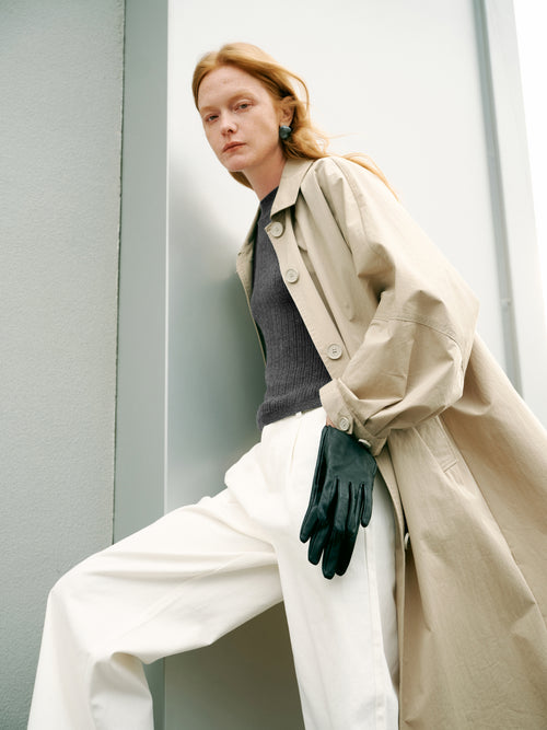Load image 1 in gallery view. Cream wide leg pants with black belt