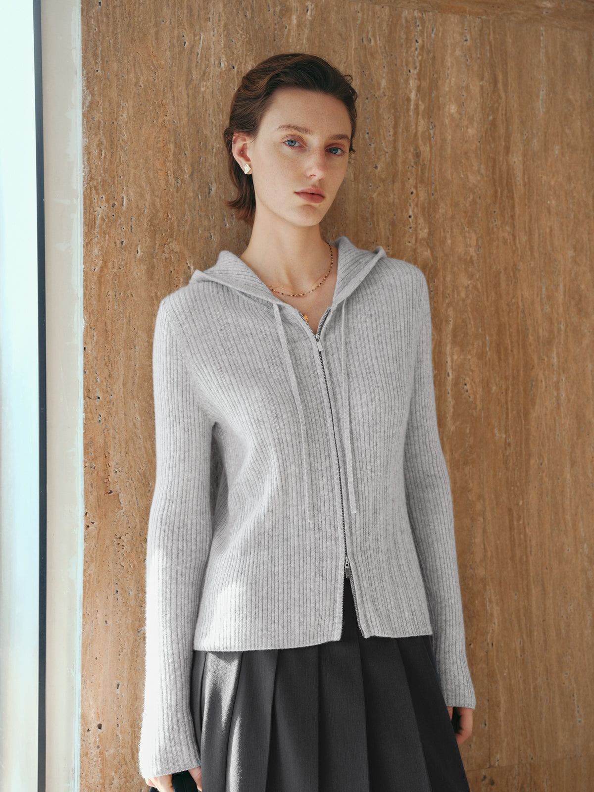 Cashmere Zip-Up Hooded Sweater