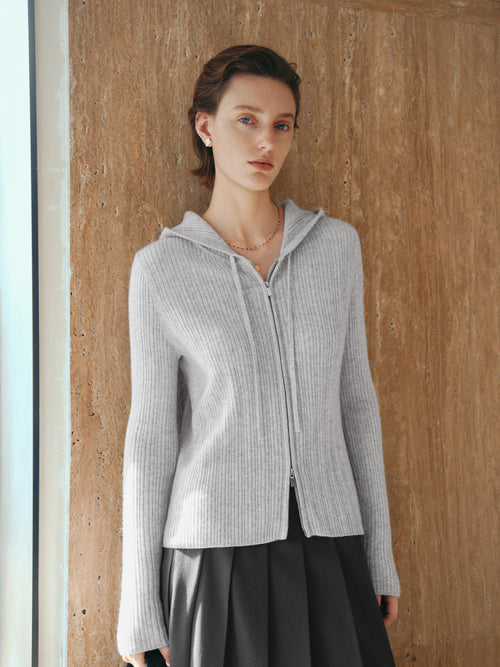 Charger l'image 1 dans la galerie. Cashmere Zip-Up Hooded Sweater