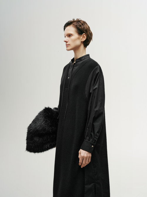 Load image 1 in gallery view. Black dress with classic collar