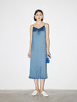 Pleated aqua blue dress