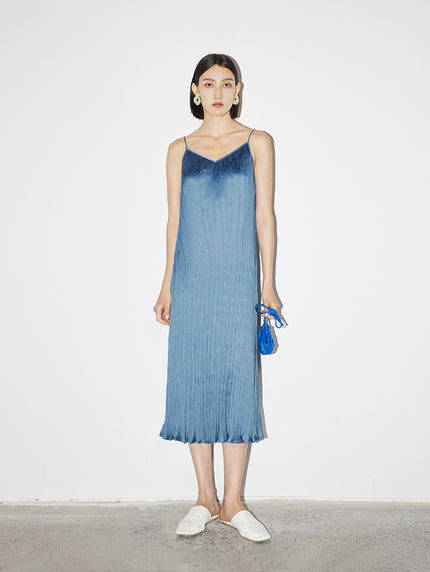 Pleated aqua blue dress