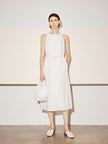 Women's Off-White Round Neck Sleeveless Belted Dress