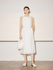 Women's Off-White Round Neck Sleeveless Belted Dress