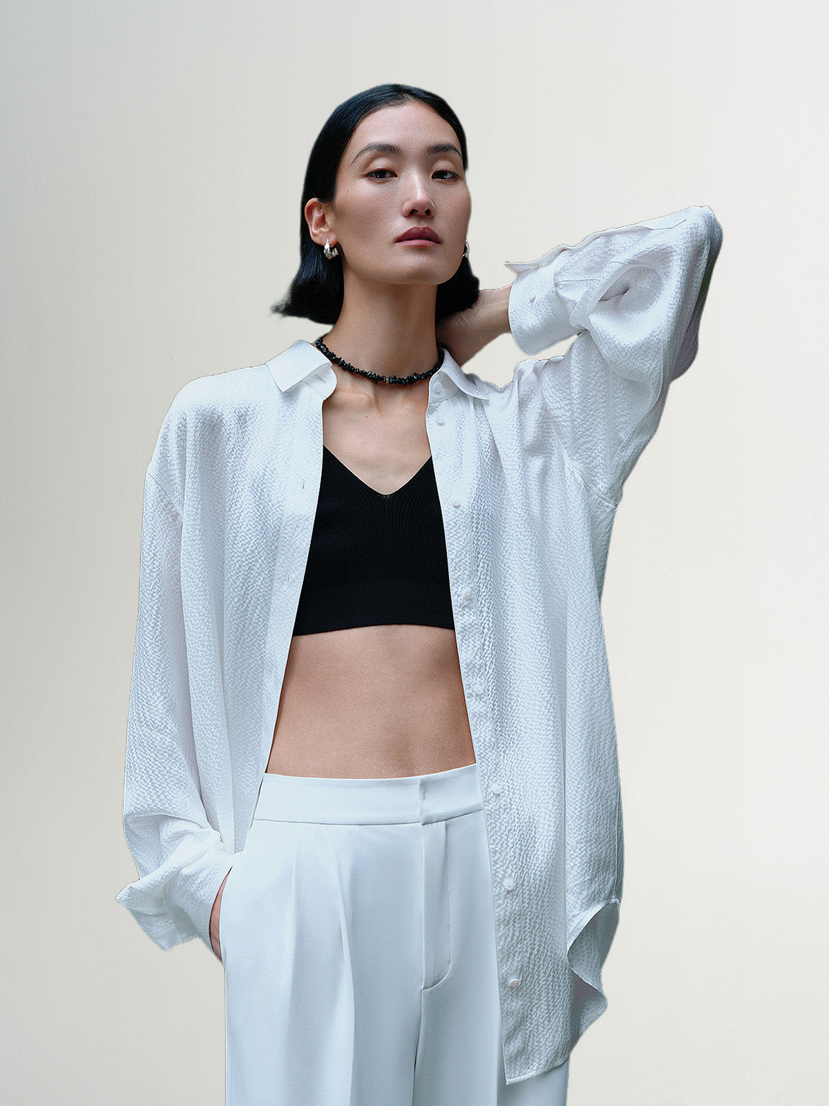 White long-sleeved shirt, 100% silk