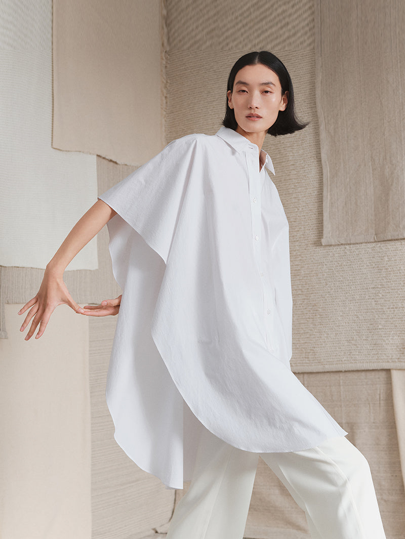 Women's White Classic Colar Stylish Sleeve Shirt