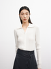 Women's Original White Polo Neck Long Sleeves Lyocell Triacetate Rib Pattern Knitwear