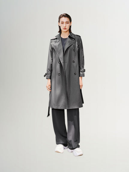 Manteau trench en coton gris, double boutonnage