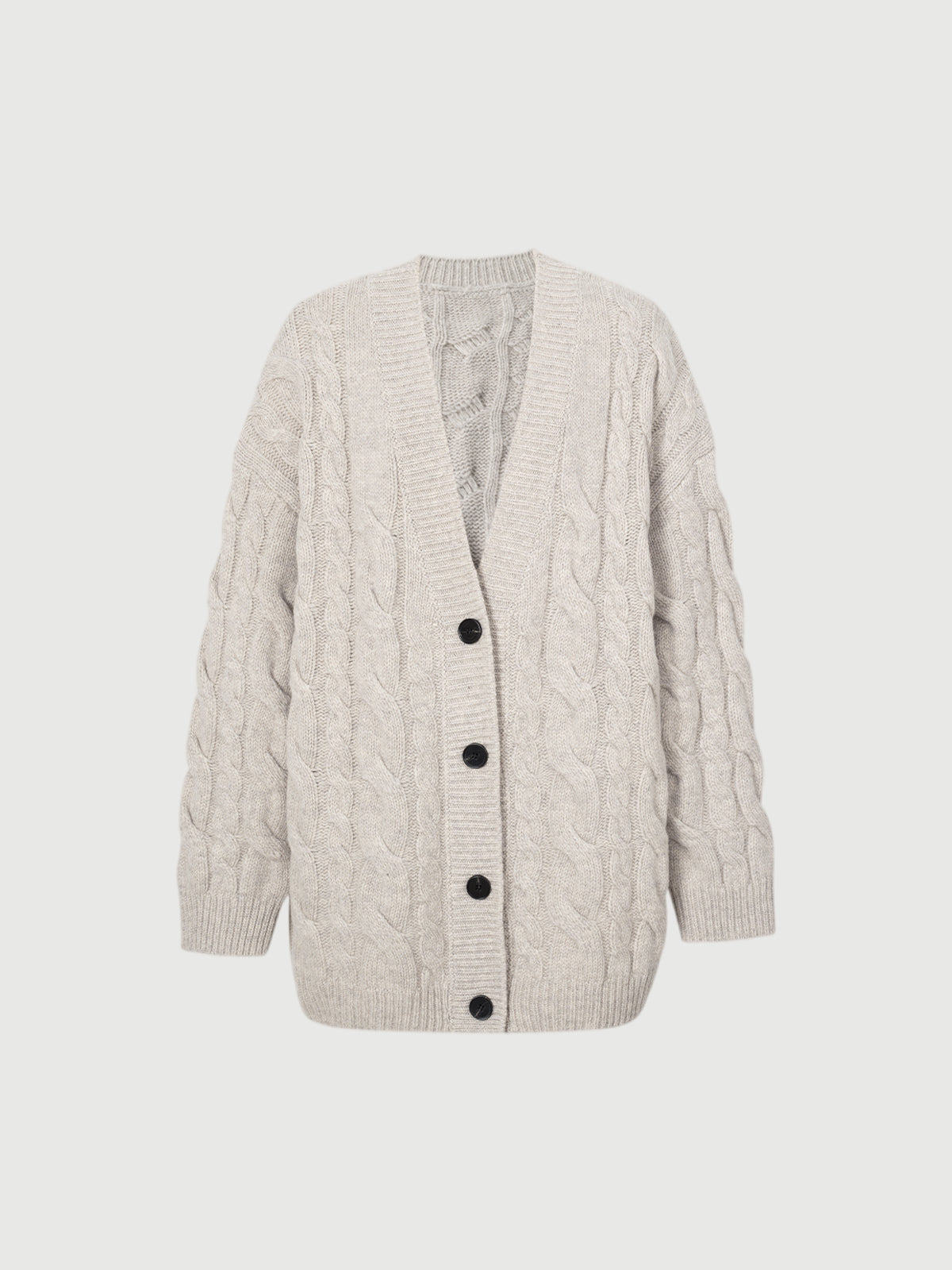 Women's Oatmeal-Colored V Neck 100% Wool Heavy Sweater Cardigan