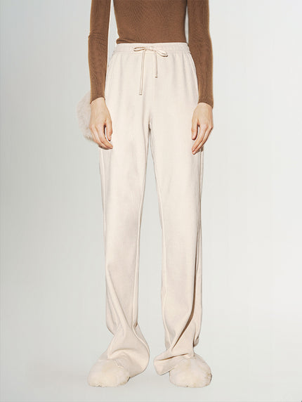 Pantalon large en chenille beige