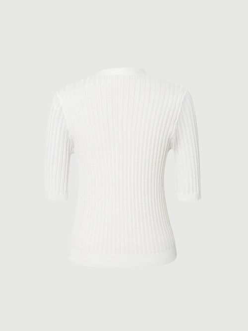 Carica immagine 1 in visualizzazione galleria. Top en tricot lyocell blanc, col en V, manches mi-longues