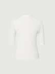 Top en tricot lyocell blanc, col en V, manches mi-longues