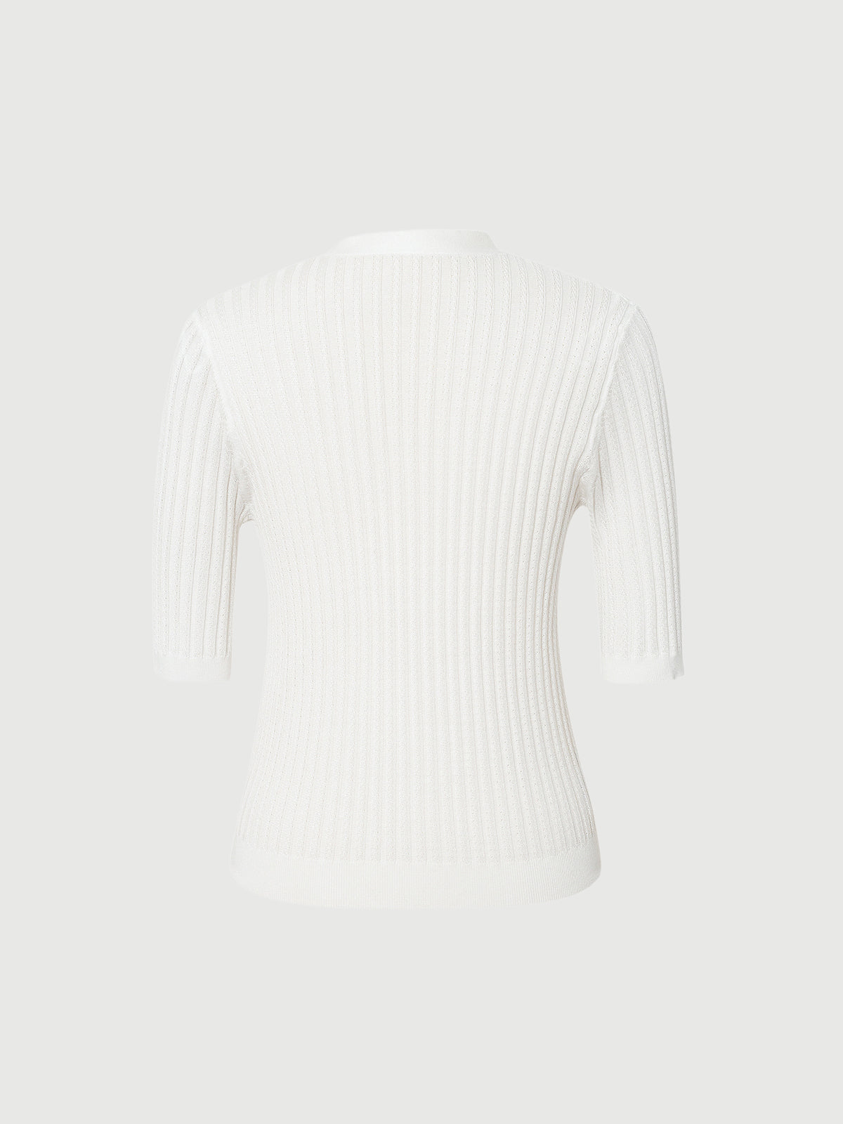 Top en tricot lyocell blanc, col en V, manches mi-longues