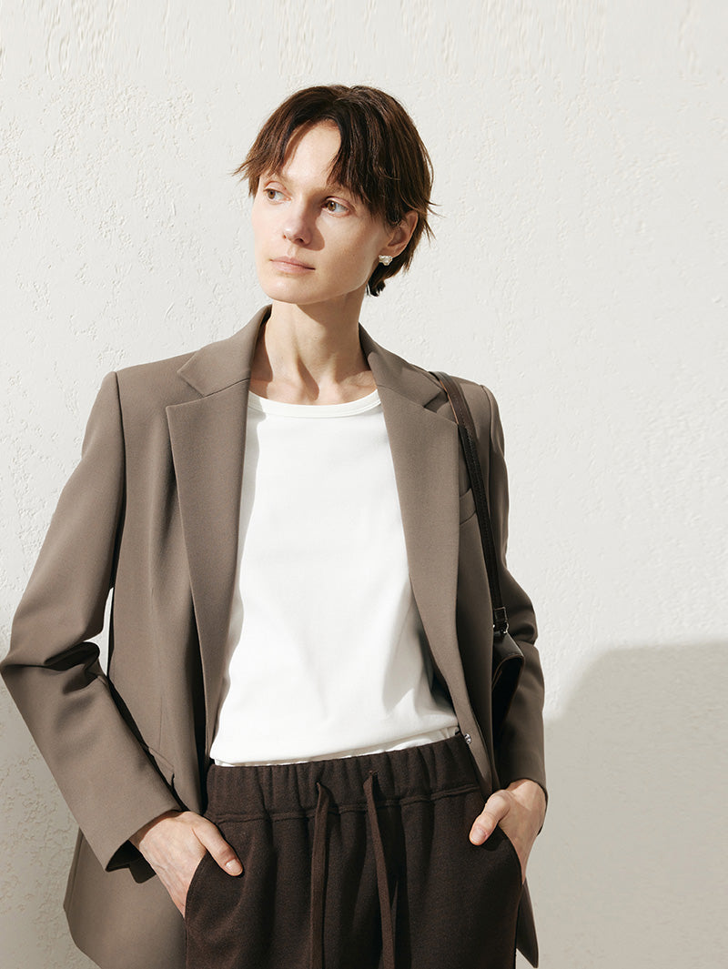 Women's Brown Notch Lapel Long Sleeves Blazer Jacket