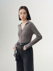 Women's Gray Polo Neck Long Sleeve Kintwear