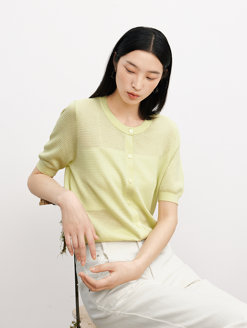 Women's Mustard Yellow Round Neck Short Sleeves Knit Top