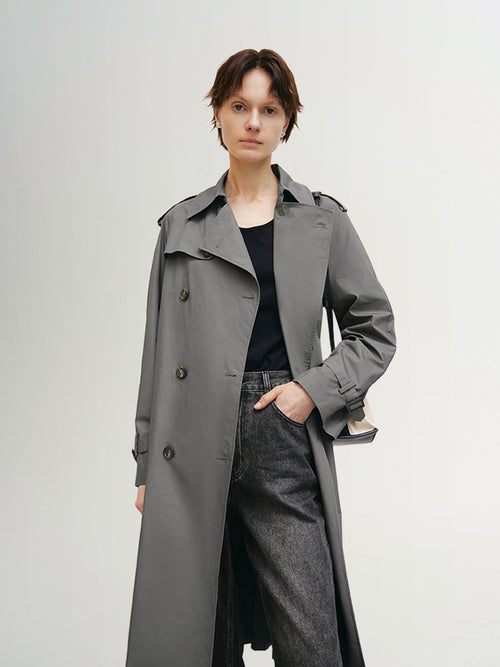 Load image 1 in gallery view. Smoke gray winter coat with collar, double breasted