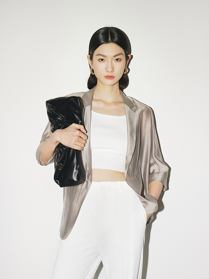 Summer pearl gray 3/4 sleeve blazer
