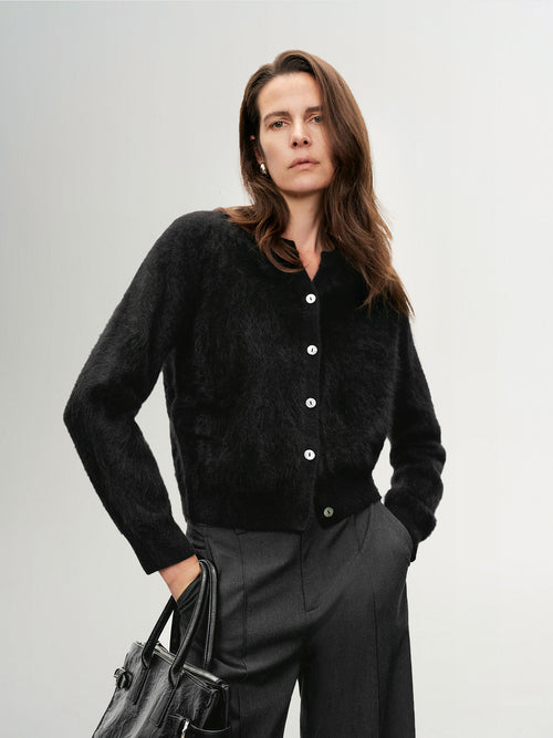 Load image 1 in gallery view. Brushed V-Neck Cashmere Cardigan