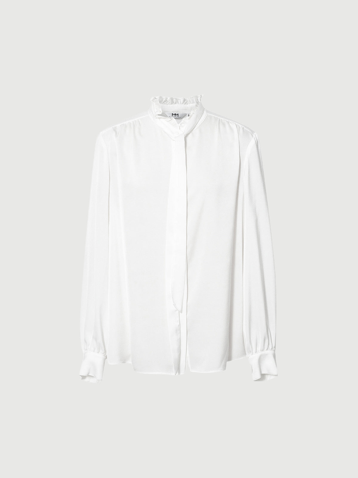 Chemise blanche pure à col plissé, manches longues