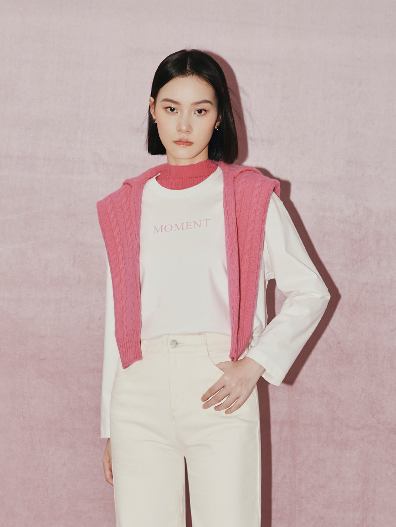 Women's White Embroidered Logo Long Sleeve T-Shirt