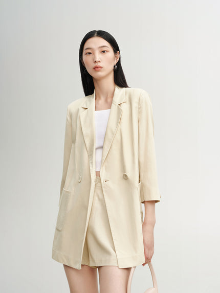 Women's Summer Notch Lapel Double Breasted Beige Blazer