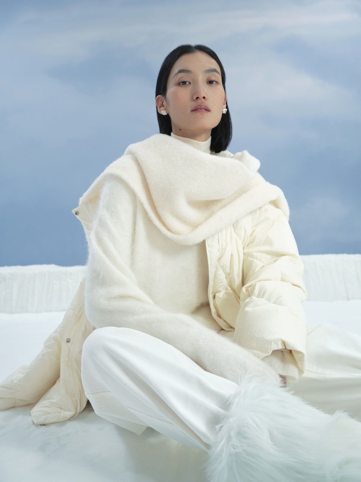 Women's Off White Alpaca Wool Scarf
