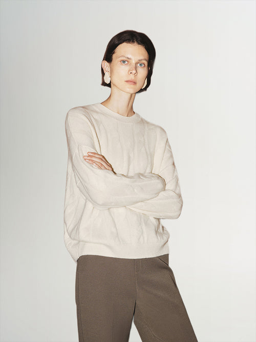 Load image 1 in gallery view. Ecru cashmere sweater